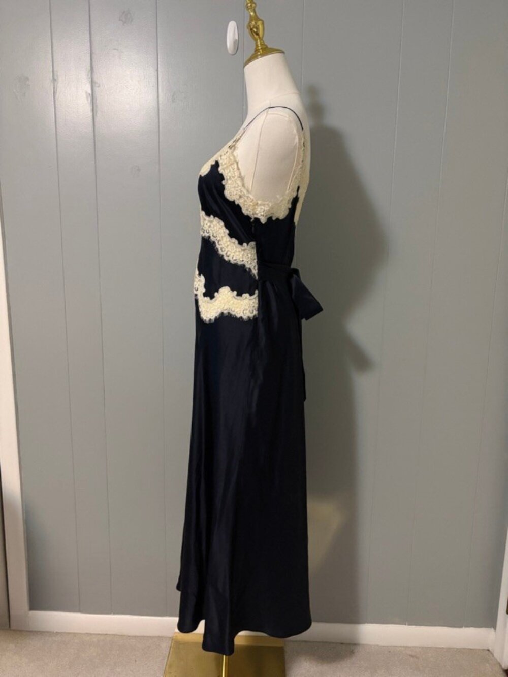 NEW Doen Obelia Navy Silk Lace Trim Dress Bias Cut Midi Romantic Luxury Small - Picture 12 of 16